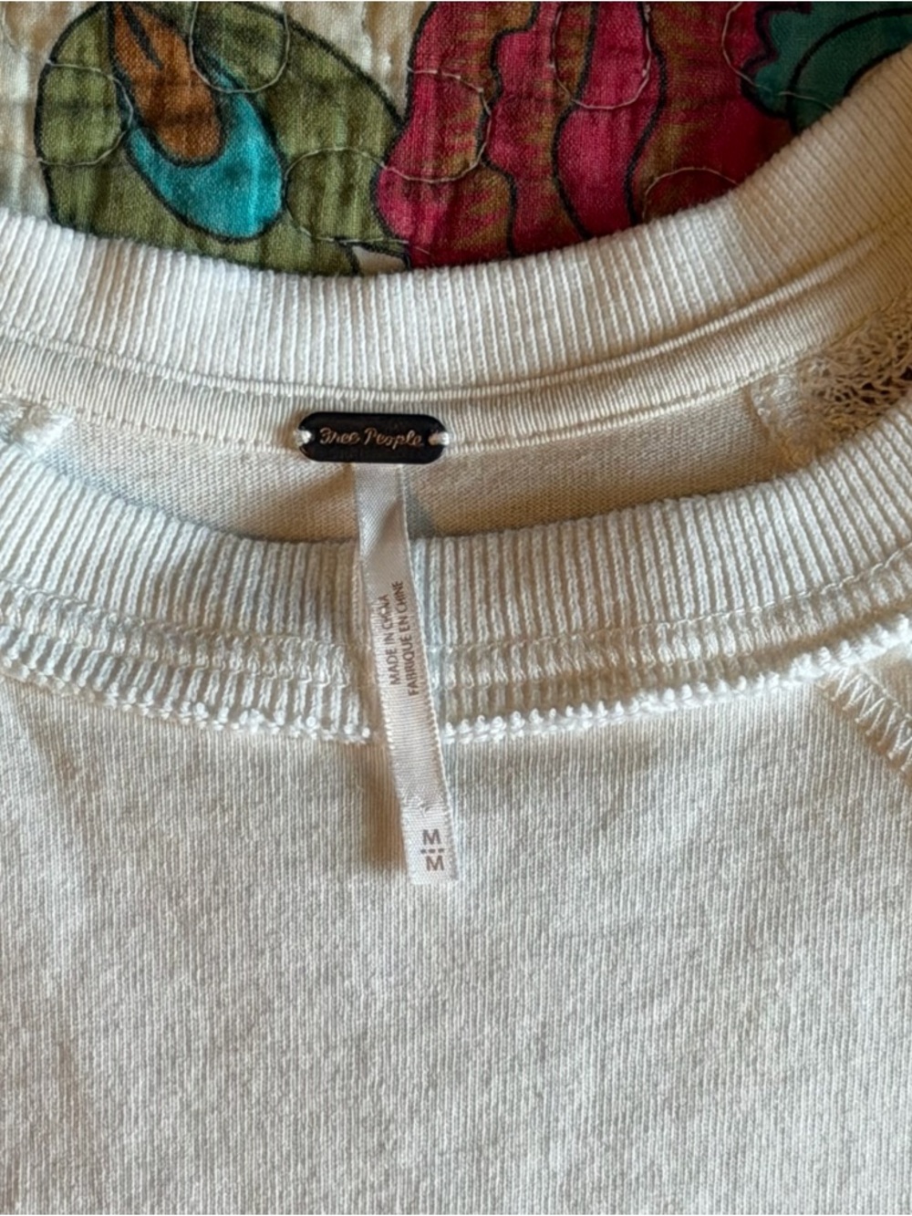 Free People White Oversized Tee with Peach Long Sleeves - Picture 6 of 7